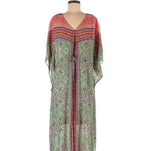 Elegant Green and Red Maxi Dress